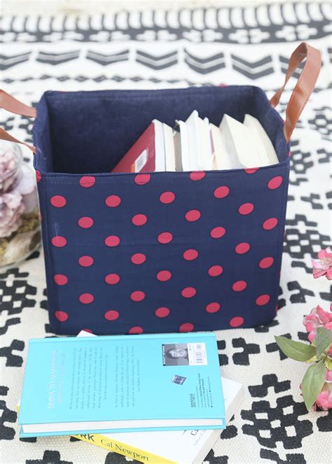 Get Navy Polka Dot Print Cute Storage Bin With 2 Side Handles For ...