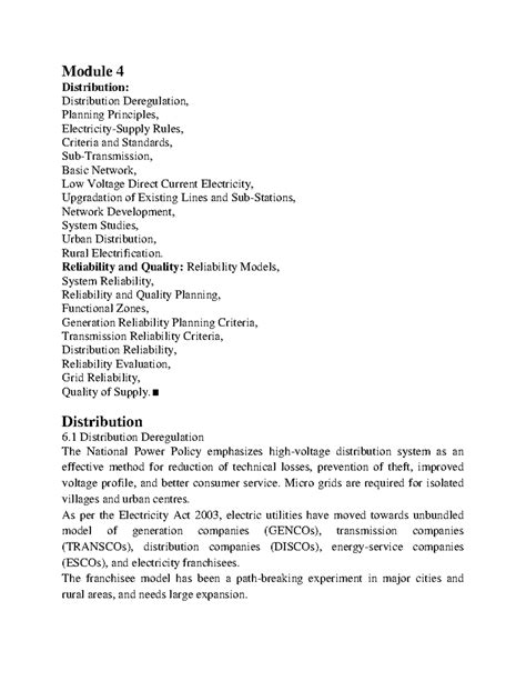 PSP Module 4: Distribution Deregulation and Reliability Standards - Studocu