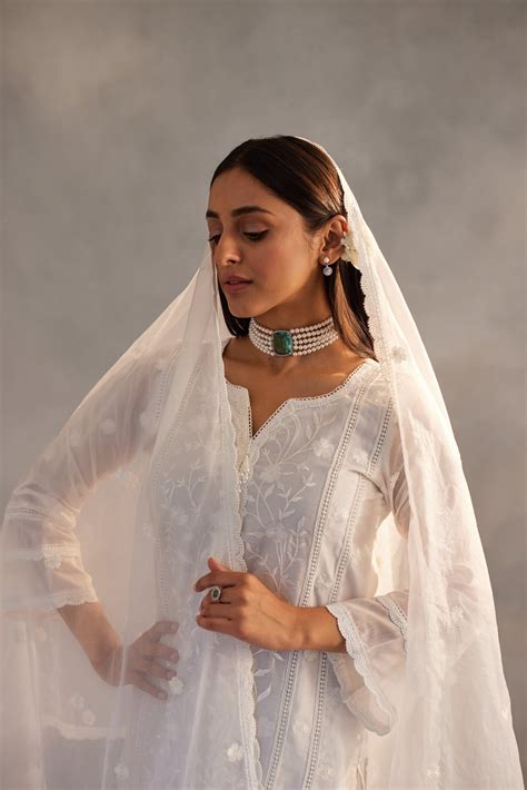Mehak Bakshi in Motiya - Egg White Chanderi Embroidered Suit Set ...