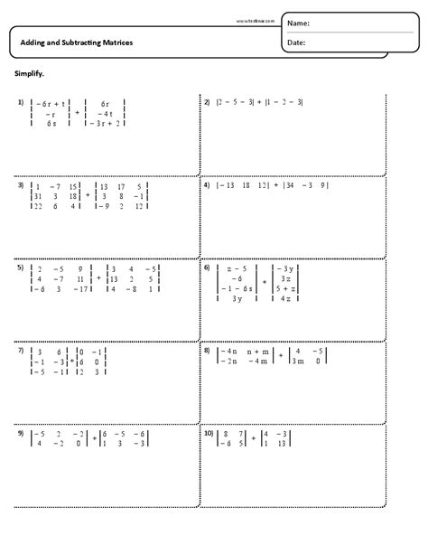 Matrices Addition and Subtraction Worksheet 的图像结果