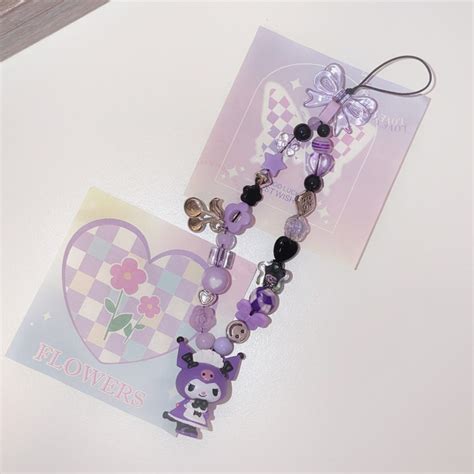 Buy Kawaii Kuromi Cinnamoroll Pompompurin Bead Phone Charm Anime Online ...