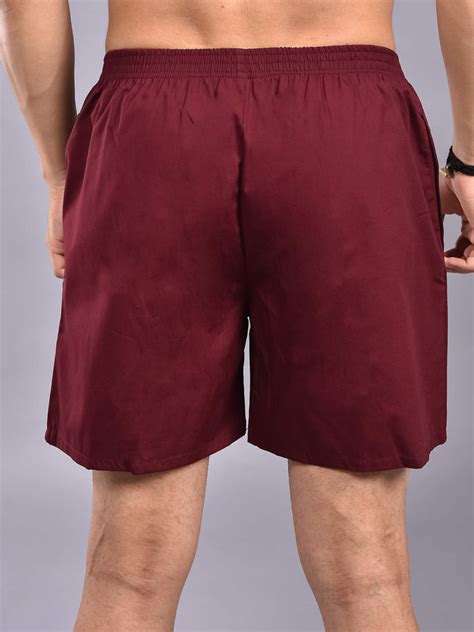 Wine Solid Cotton Boxer Shorts For Men with Side Pockets | Amogue