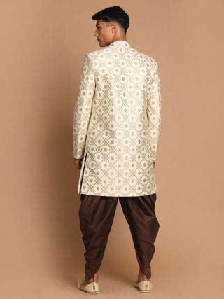 VASTRAMAY Men's Beige And Coffee Silk Blend Royal Looking Sherwani Set ...