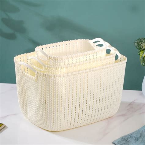 Mesh Water Proof Storage Basket Beige Set Of 3 Online - Premium Basket ...