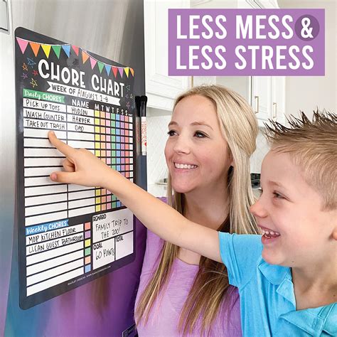 Colorful Chalk Dry Erase Chore Chart for Multiple Kids, Chore Reward ...