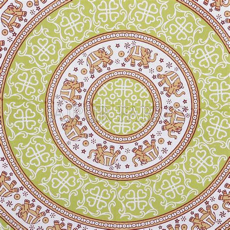 Dark Khaki Border Circle Elephant Pattern Screen Print Cotton Double B ...