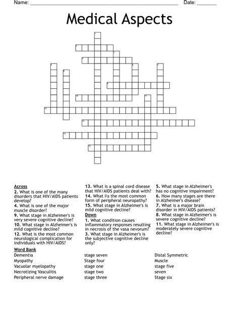 Medical Aspects Crossword - WordMint
