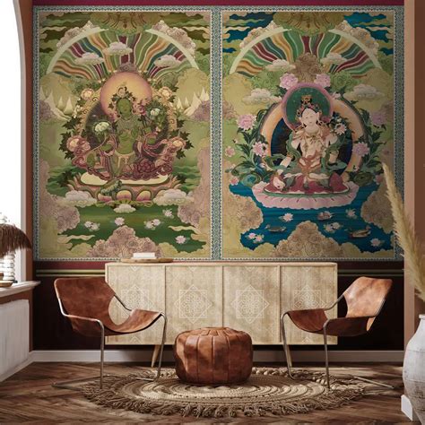 Tara, Buddha Wallpaper Design Green and Pink | Life n Colors