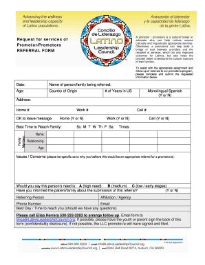 Fillable Online latinoleadershipcouncil Promotora Program Referral Form ...