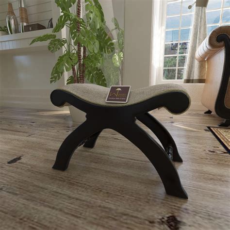 Wooden Twist Snooze Acacia Wood Upholstered Ottoman Stool Durable & St ...