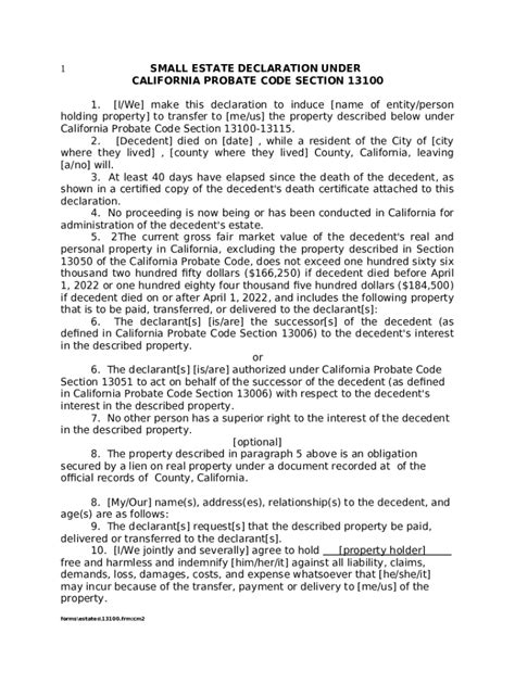California Small Estate Declaration - Blank Fillable Template | Fill ...