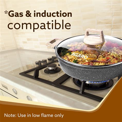 AGARO Imperial Granite Non Stick Kadhai with Glass Lid, 3.8L / 28cm – Agaro