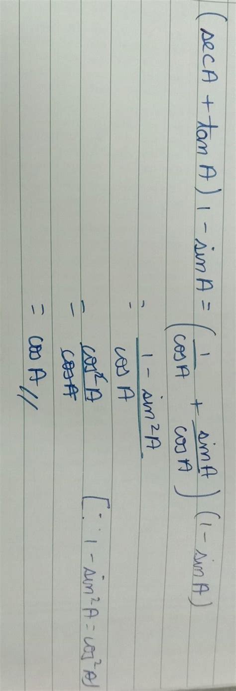 (SecA plus tanA)(1-SinA): - Brainly.in