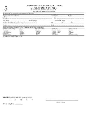 University Interscholastic League Sightreading Entry Blank - Blank ...