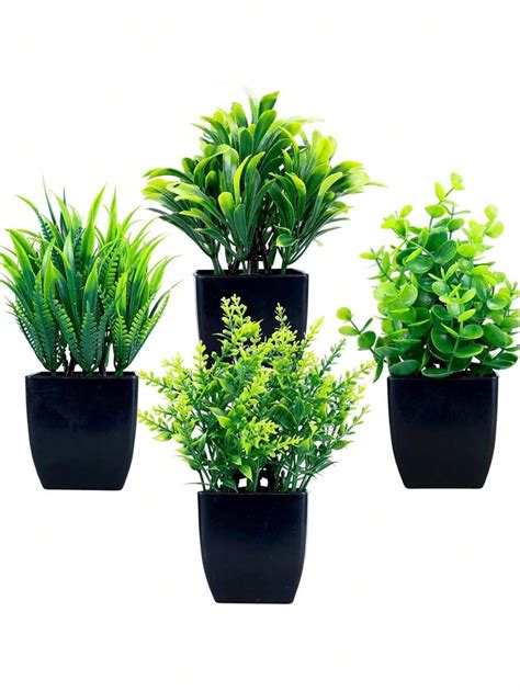 1pc/3pcs/4pcs-Mini Fake Plants Artificial Potted Eucalyptus Faux Plants ...