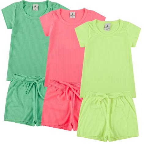 Kit 03 Children's Sets For Girls, Summer, Ribbed, Size 1 To 10 Years ...