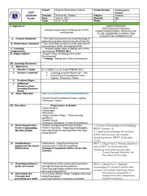 Image result for Lesson Plan for Cot Printable