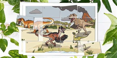Dinosaurs Volcano Scene - Sticker Puzzle (teacher made)