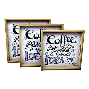EZ Life 3 Square Serving Trays Set - Wooden - Black & Beige (Coffee ...