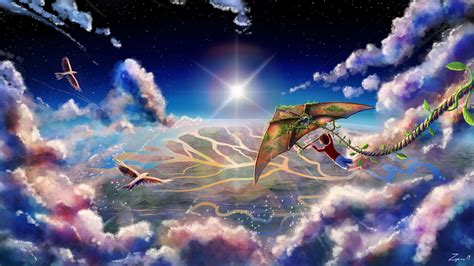 Download wallpaper 1920x1080 boy, kite, clouds, flight, art full hd ...