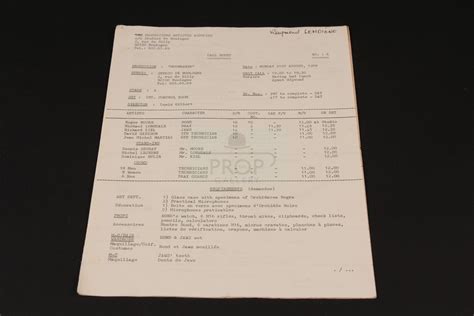 The Prop Gallery | Production used call sheet