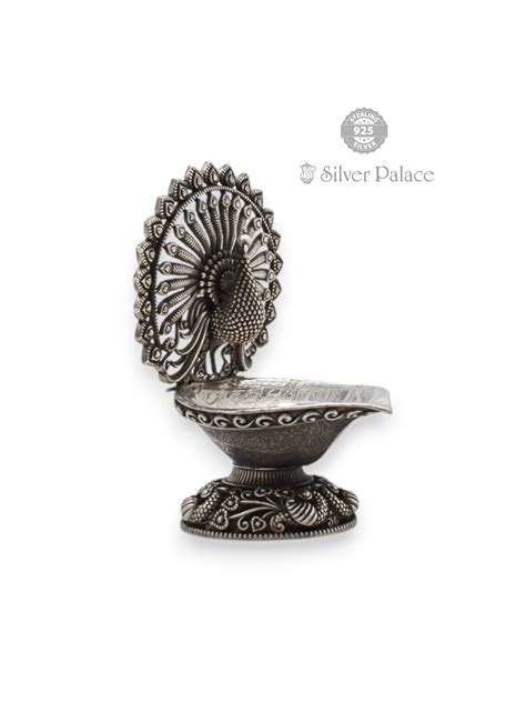 92.5 Oxidised Silver Peacock Design Deepam - Silver Palace