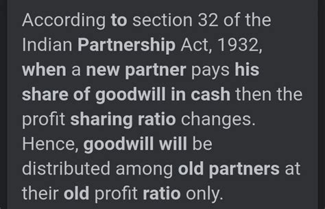 If the new partner brings his share of goodwill in cash, it will be ...