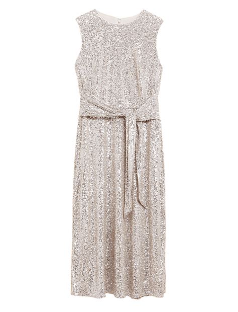 Buy Sequin Round Neck Tie Front Midi Tea Dress at Marks & Spencer