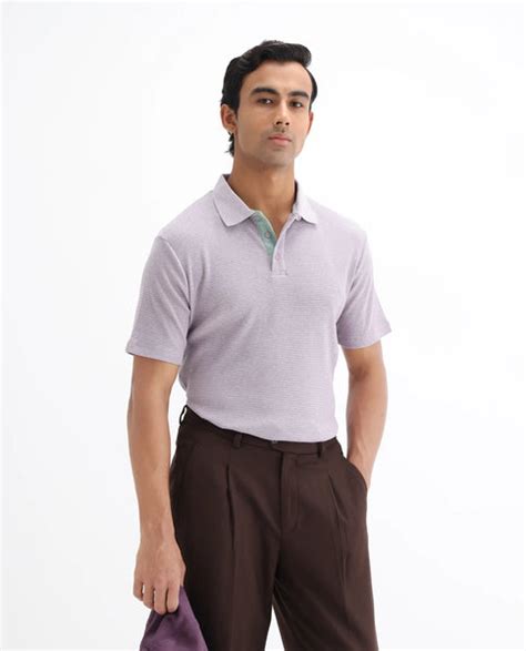 Rare Rabbit Men's Mello Dusky Purple Cotton Plain Regular Fit Half Sle