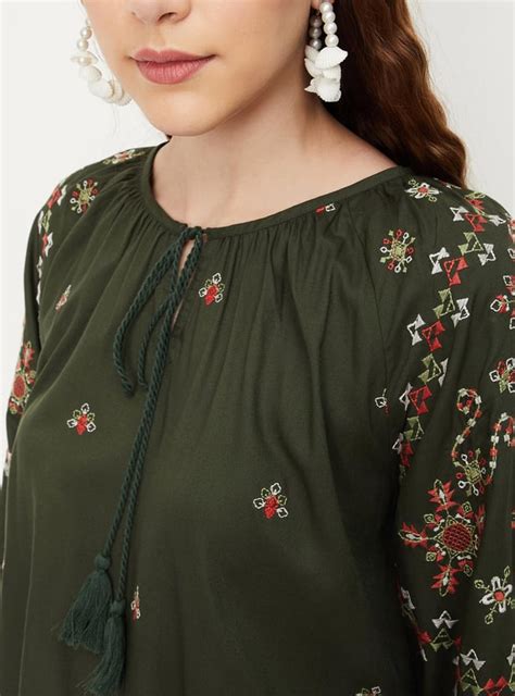 Buy Women Embroidered Tie-Up Neck Tunic Online at just Rs. 799.0 ...