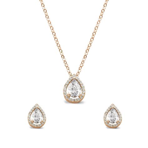 Zarkan Rose Gold Water Drop Shine Jewlery Set