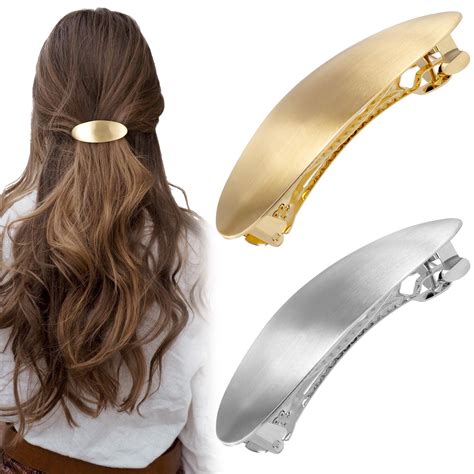 Amazon.com : CustomyLife 2pcs 3inch French Metal Oval Hair Barrettes ...