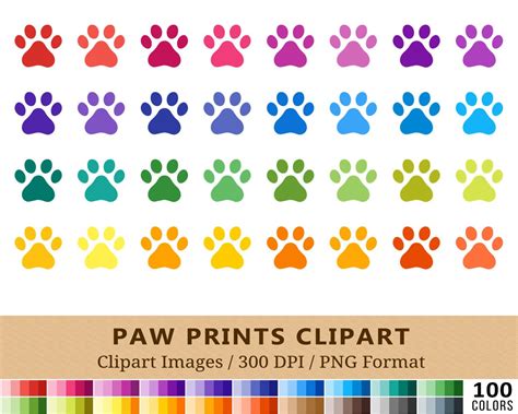 Colorful Paw Prints Clip Art