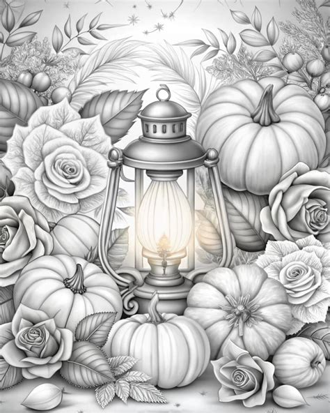 adult autumn coloring page, fall coloring page with pumpkins | Fall coloring pages, Coloring ...