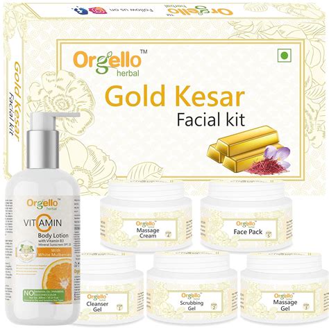 Orgello Herbal Facial Kit combo with Body Lotion- Gold Kesar Facial Kit ...