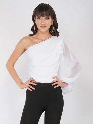 Buy Attic Salt Pearl White Statement Opulent Sleeve Blouse Online