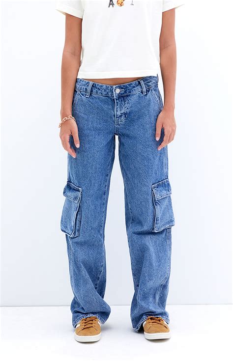 Pacsun Casey Medium Indigo Low Rise Baggy Cargo Jeans | Pacsun