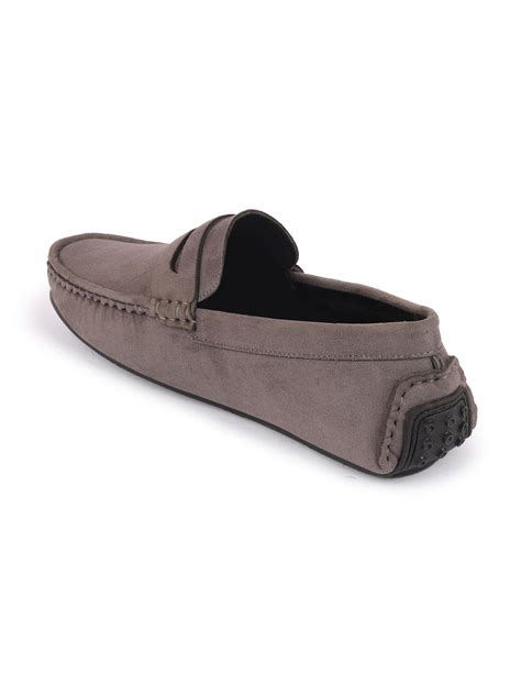 Buy Men Grey Suede Leather Side Stitched Loafer & Moccasin