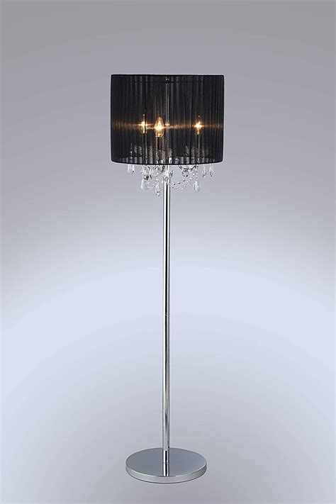 tu casa Chrome Colour Metal with Black Shade & Crystals 3 Light Floor ...