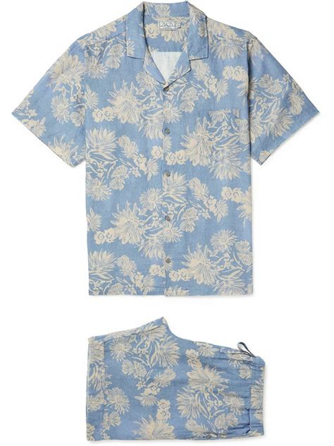 Desmond & Dempsey - Printed Linen Pyjama Set - Blue Desmond & Dempsey