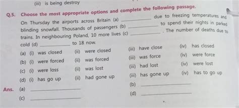 Q.5. Choose the most appropriate options and complete the following ...