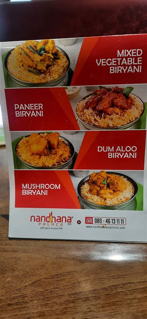 Menu at Nandhana Palace - Andhra Style - Bommasandra, Bengaluru