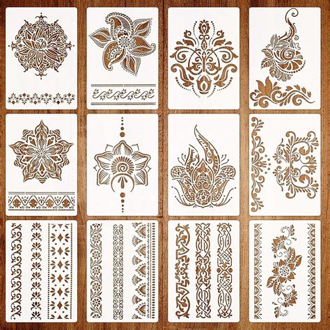 Buy 12Pcs Mandala Border Stencils for Painting on Wood, Flower Border ...