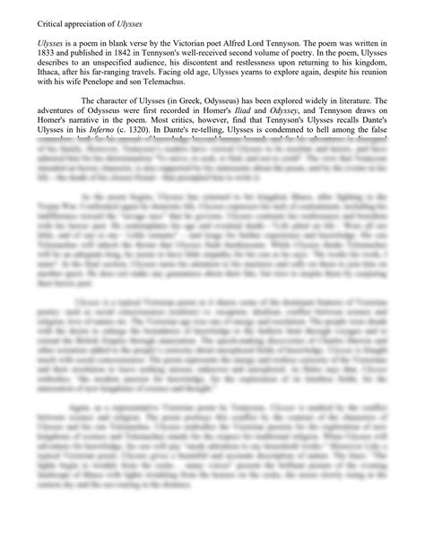 SOLUTION: Ulysses Poem (LORD ALFRED TENNYSON) Critical Appreciation ...