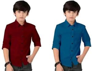 BACARDO Boys Solid Casual Maroon, Blue Shirt - Buy BACARDO Boys Solid ...