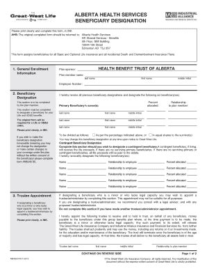 Alberta Health Services Beneficiary Designation - HBTA Benefits - Fill ...