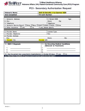 TriWest PC3 - Secondary Authorization Request - Blank Fillable Template ...