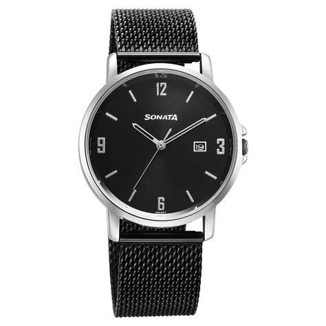 Buy Online Sonata Quartz Analog Black Dial Watch for Men - 77083km01 ...