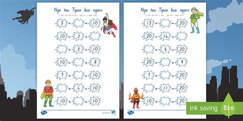 Superhero Missing Numbers Worksheet Te Reo Māori - Twinkl