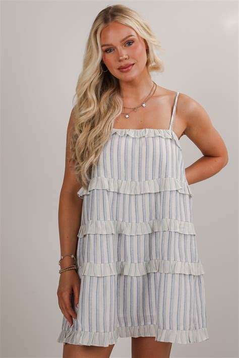 Light Blue Striped Tiered Ruffle Mini Dress | Sundresses | DressUp ...